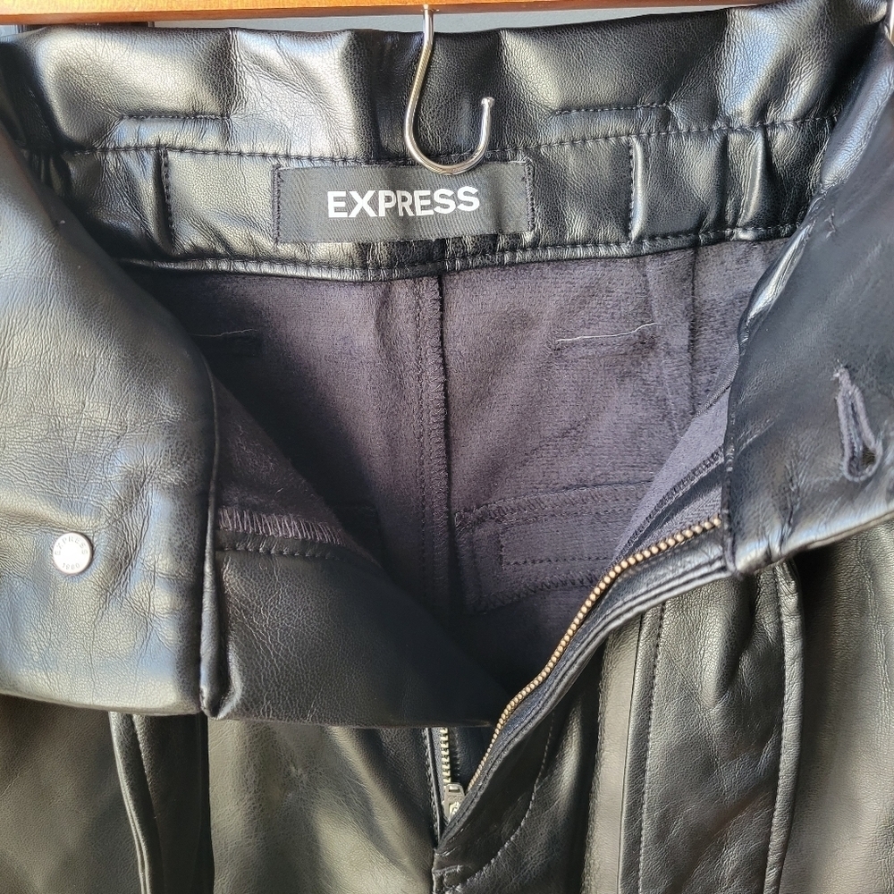 EXPRESS Faux Leather Super High Rise Ankle Leggings Pants 4R Tie Waist Black - Picture 7 of 9